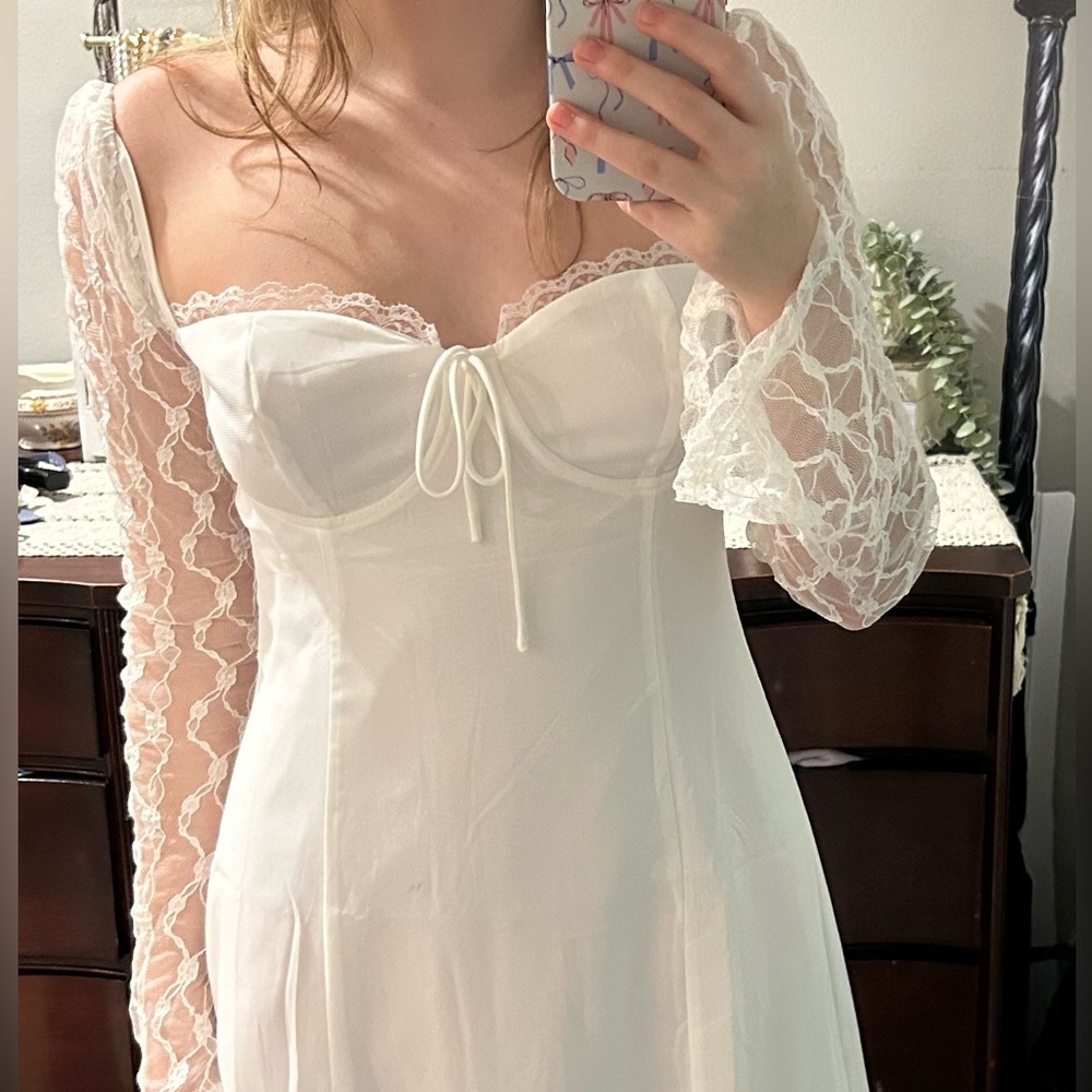 Princess Polly White Lace Long Sleeve Corset Midi Dress